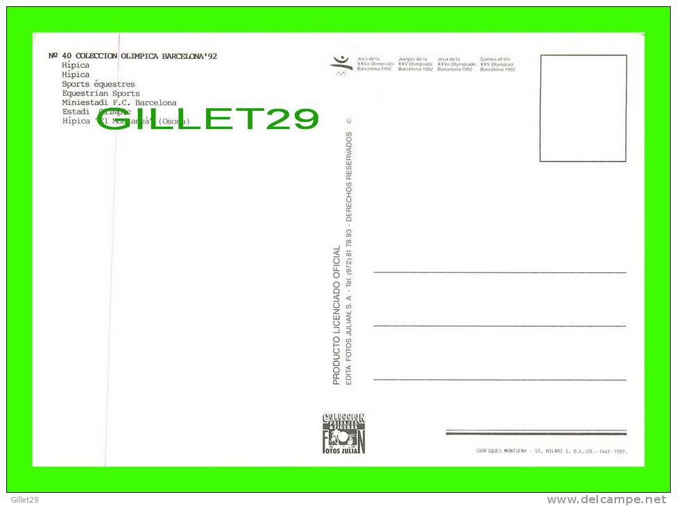 SPORTS, ÉQUESTRES - OLYMPIQUE BARCELONE, 1992 - HIPICA - EQUESTRIAN SPORTS - MONTSENY, 1989 - DIMENSION 17X13 Cm - - Giochi Olimpici