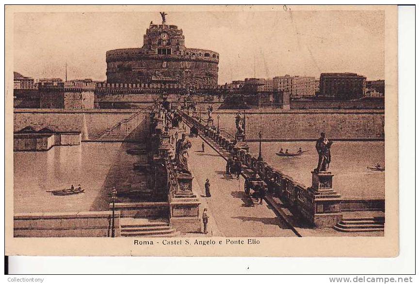 Roma - Castel S. Angelo E Ponte Elio - F.P. -  Viaggiata 1920 Aniimata Carretti Barche - Castel Sant'Angelo