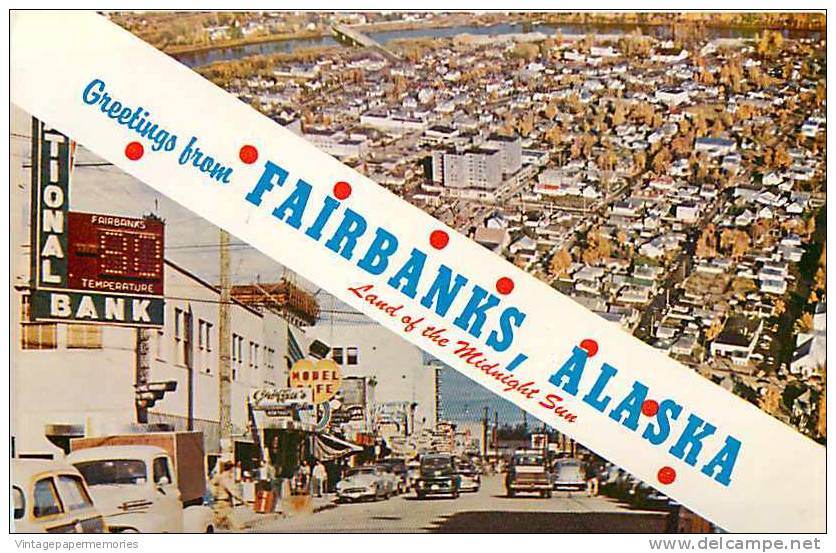 206725-Alaska, Fairbanks, Multi-View, Greetings, Aerial View, Street Scene, 50s Cars - Fairbanks