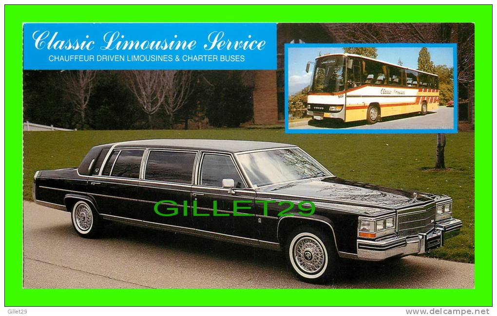 LIMOUSINE, CADILLAC GENERAL MOTOR - DIMENSION 17X10 Cm - CLASSIC LIMOUSINE SERVICE, BC - - Taxis & Fiacres