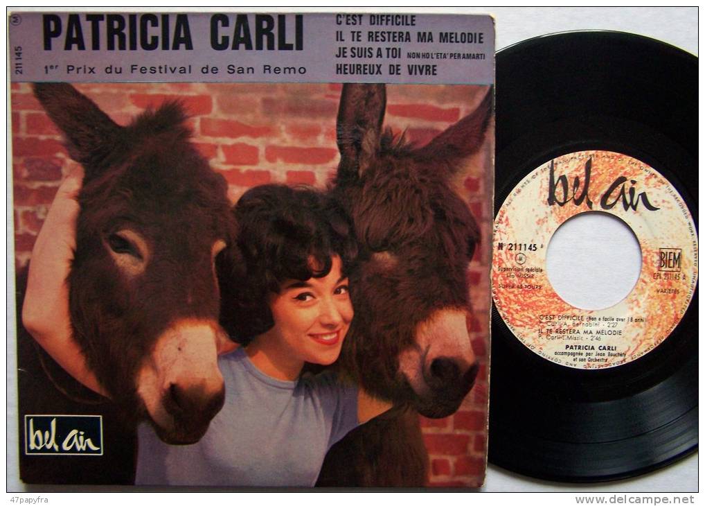 Patricia CARLI RARE EP 45T Vinyle C'est Difficile 1er Prix Du Festival San REMO - Nueva Era (New Age)