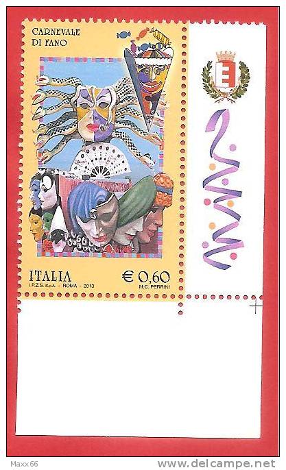 ITALIA REPUBBLICA SINGOLO ANGOLO BASSO DX BANDELLA VIOLA - 2013 - Folclore Italiano - Carnevale Di Fano  - € 0,60 - 2011-20:  Nuevos