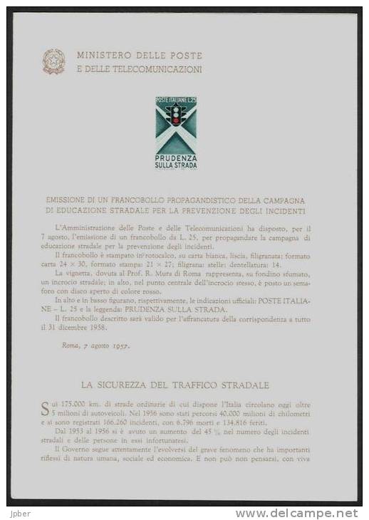 (J064) Italie - Bollettino 29 - Via Secura - Sécurité Routière - - Cartes Philatéliques