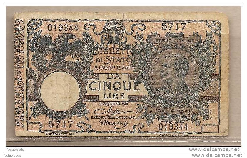 Italia - Banconota Circolata Da 5 Lire - 1923 - Regno D'Italia – 5 Lire