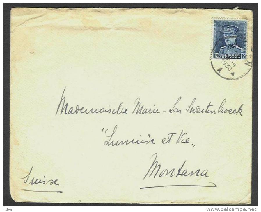 (J078) Belgique - Albert Ier Képi N°320 Sur Lettre De Laeken Vers La Suisse (Montana) - 1931-1934 Mütze (Képi)
