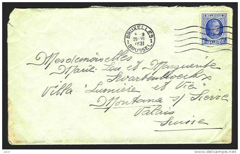 (J094) Belgique - Houyoux - N°257 Sur Lettre De Bruxelles Vers La Suisse (Montana) Du 25 Juin 1931 - 1922-1927 Houyoux