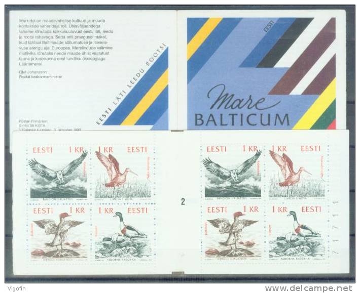 EE 1992-188-91 BIRDS, ESTONIA, BOOKLET, MNH - Cicogne & Ciconiformi