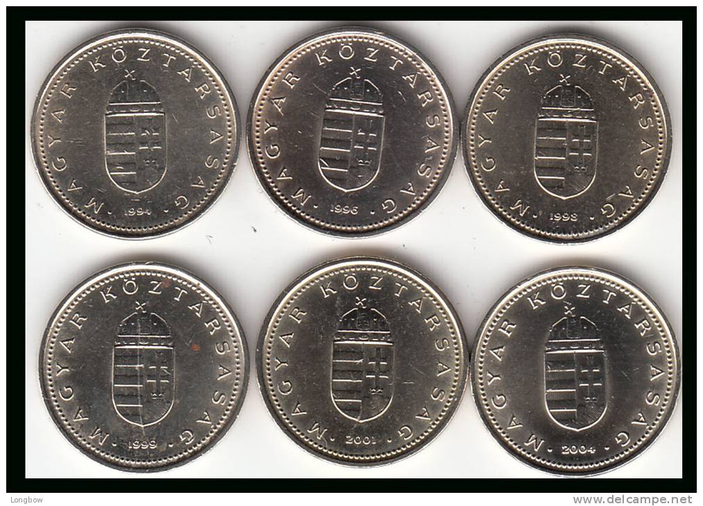 UNGHERIA 1 FORINT - 6 Monete 1994-96-98-99-2001-04 - Circolate - Hungary