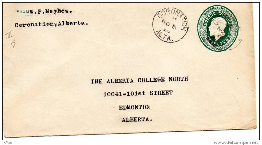 Coronation Alberta Mailed 1926 To Edmonton - 1903-1954 Könige