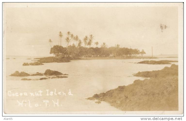 Coconut Island Near Hilo Hawaii, C1910s Vintage Real Photo Postcard - Big Island Of Hawaii