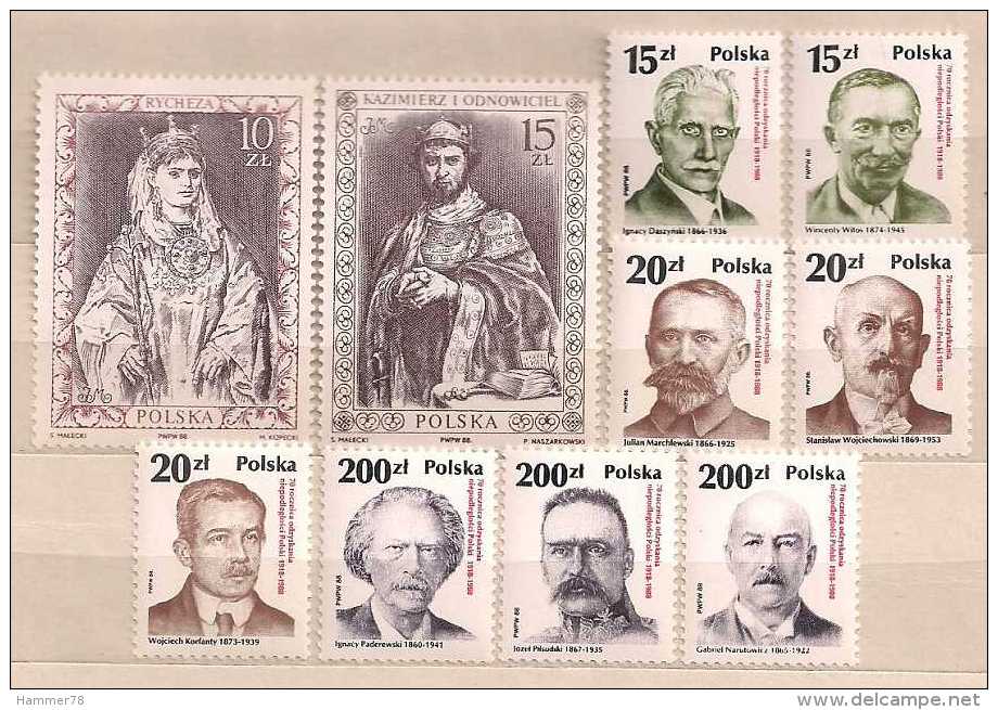 POLAND 1988 MIX POLISH RULERS DRAWINGS By JAN MATEJKO & OTHERS 2sets MNH - Nuevos