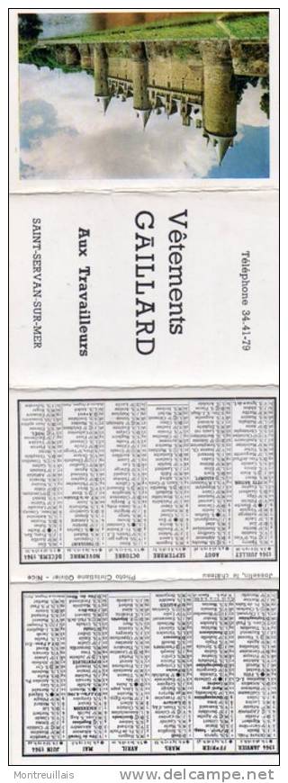 Calendrier Petit Format 19 X 26 Année 1964, En 4 Volets , SAINT SERVAN  SUR MER(35) Verso Signalisation Routière - Petit Format : 1961-70