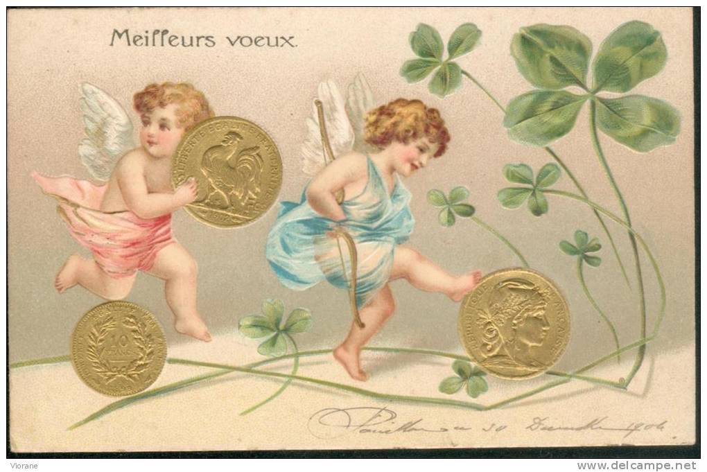 Meilleurs Voeux - Pièces Françaises   (carte Gauffrée) - Münzen (Abb.)