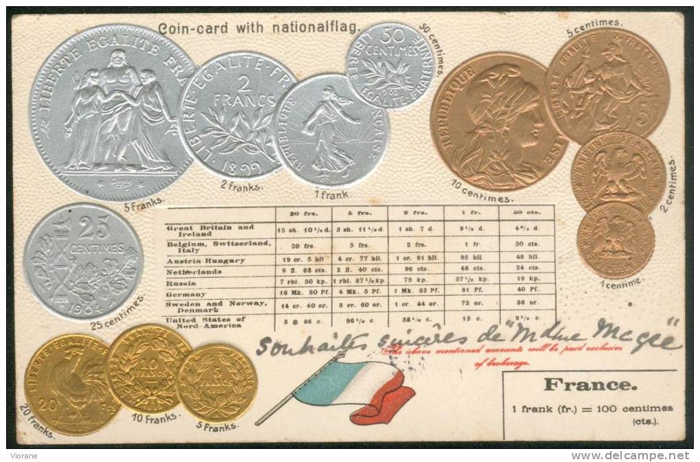 Pièces Françaises  1 Centime à 20 Fr Or   (carte Gauffrée) - Monnaies (représentations)