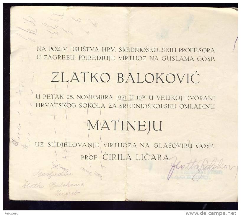 ZLATKO BALOKOVIC   World Famous Violine Player    2 AUTOGRAPHS     1921. - Sonstige & Ohne Zuordnung