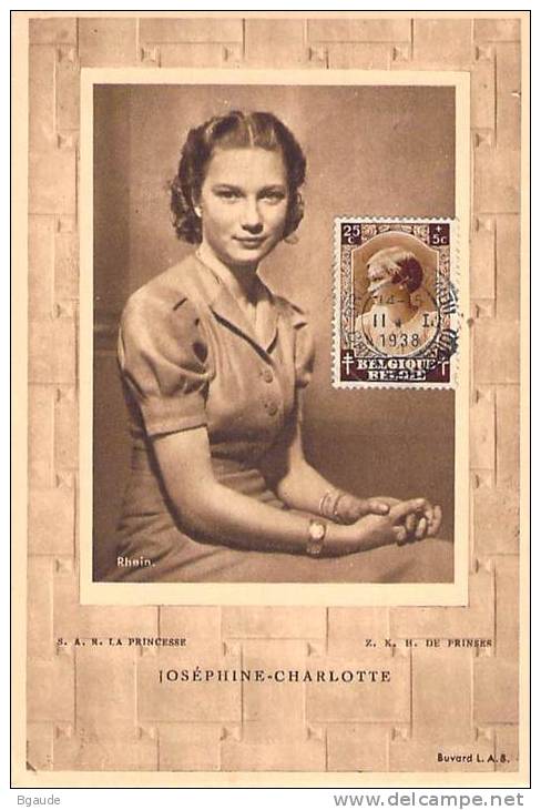 BELGIQUE CARTE MAXIMUM  NUM.YVERT 459 PRINCESSE JOSEPHINE CHARLOTTE - 1934-1951