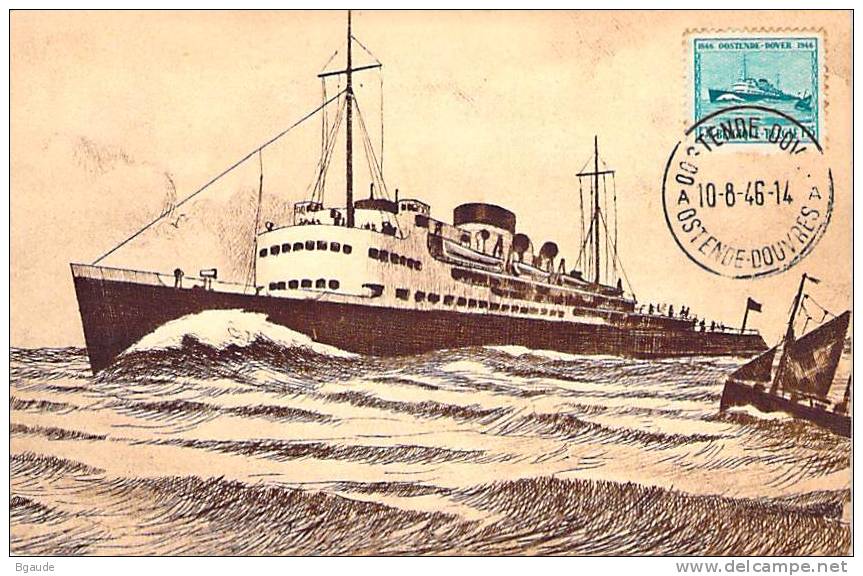 BELGIQUE CARTE MAXIMUM  NUM.YVERT  725 BATEAU NAVIGATION MARINE  OSTENDE DOUVRES - 1951-1960