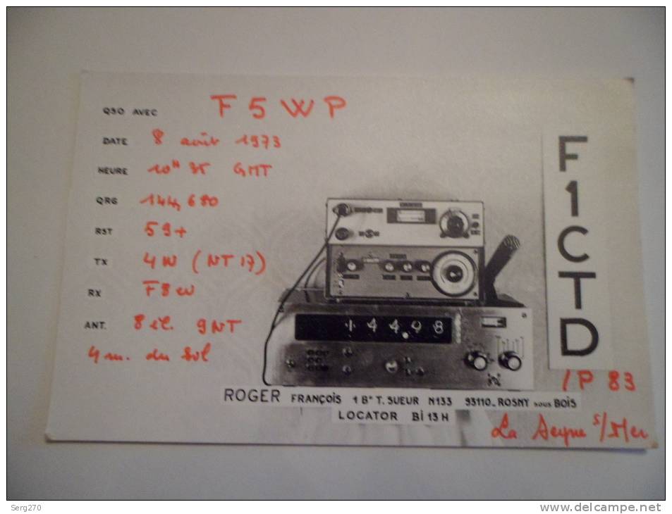 CARTE RADIO  ROSNY SOUS BOIS 53 LOCATOR 1973 - Radio