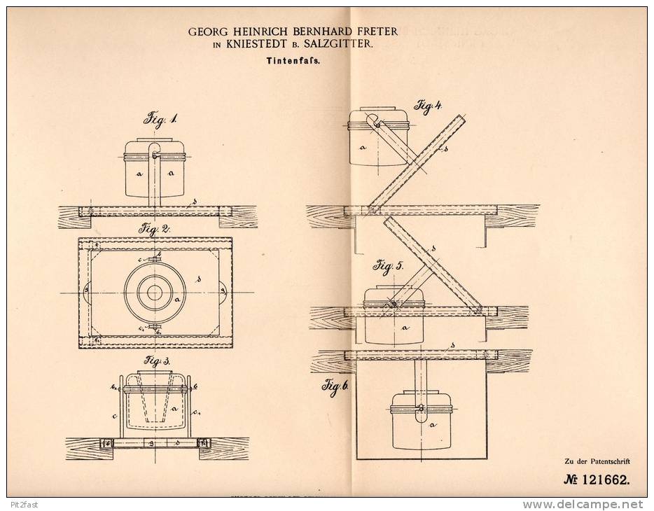 Original Patentschrift - G. Freter In Kniestedt B. Salzgitter , 1899 , Tintenfass , Tinte , Tintenfaß !!! - Tintenfässer