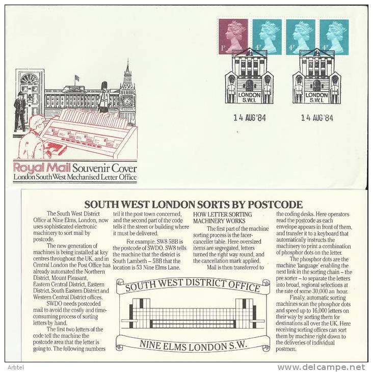 INGLATERRA MAT ESPECIAL LONDON SWI 1984 MECHANISED LETTER OFFICE VY POSTAL CODE AUTOMATIZACION INFORMATICA - Postleitzahl