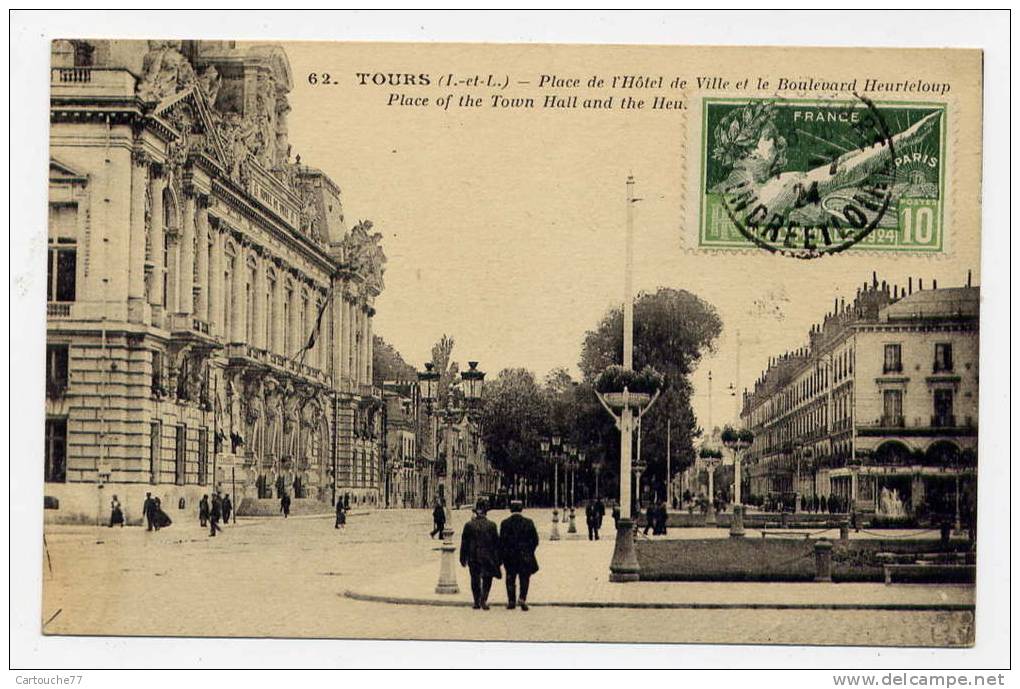 K21 - TOURS - Place De L'Hôtel De Ville Et Boulevard Heurteloup (1924 - Timbre Des J.O. à Paris ) - Tours