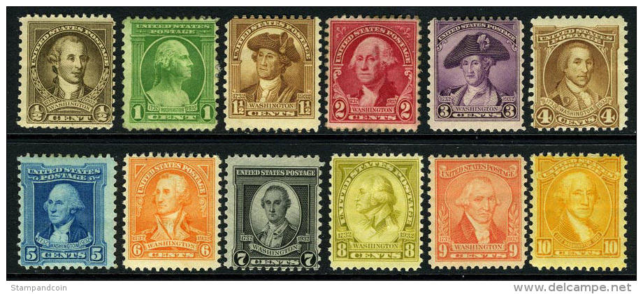 US #704-15 Mint Hinged Washington Bicentennial Issue Of 1932 - Unused Stamps