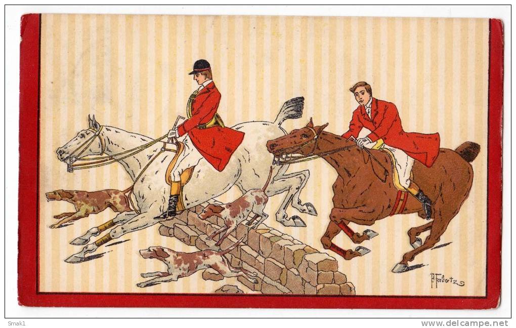 ANIMALS HORSES H. FAHATZTHE THE HUNT HUNTING DOGS Nr. 725 OLD POSTCARD 1913. - Pferde