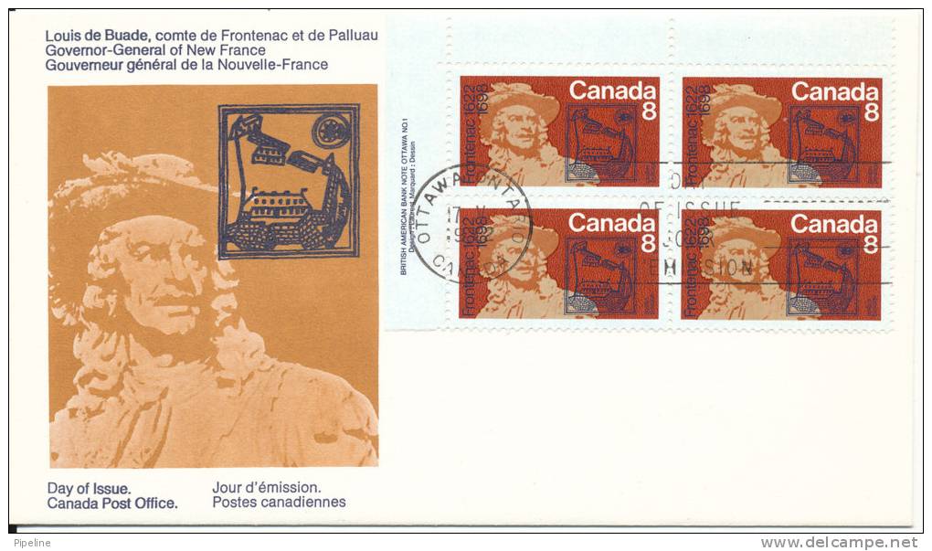 Canada FDC 17-5-1972 In Block Of 4 Louis De Baude With Cachet - 1971-1980