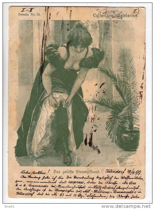 FASHION WOMAN IN FANCY DRESS DRESSING UP DESSIN Nr. 95 OLD POSTCARD 1899. - Fashion
