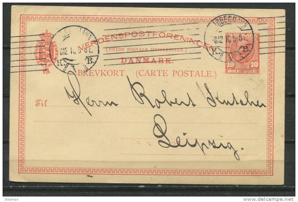 Denmark 1910 Postal Stationary Card  Kopenhagen- Leipzig - Interi Postali