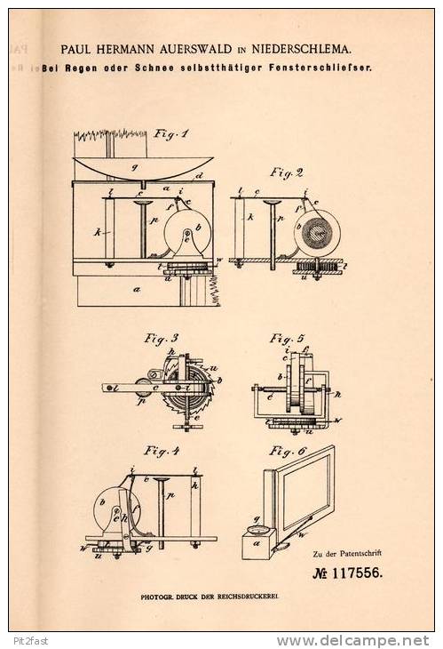 Original Patentschrift - P. Auerswald In Niederschlema / Schlema , 1899 , Fensterschließer Bei Schnee Und Regen !!! - Historische Dokumente