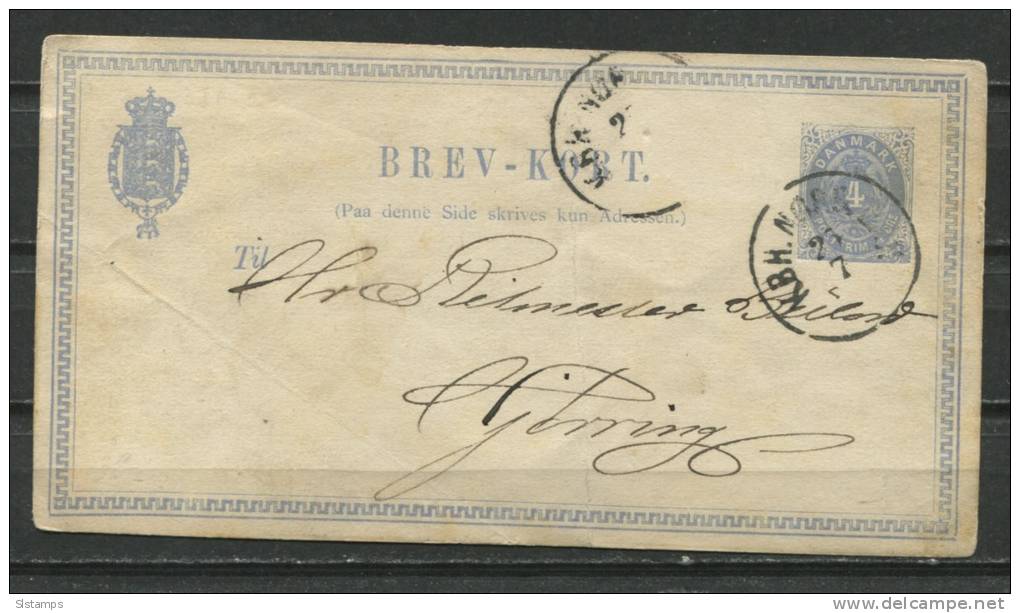 Denmark 1875-9 Postal Stationary Card Used  4 Ore - Postal Stationery