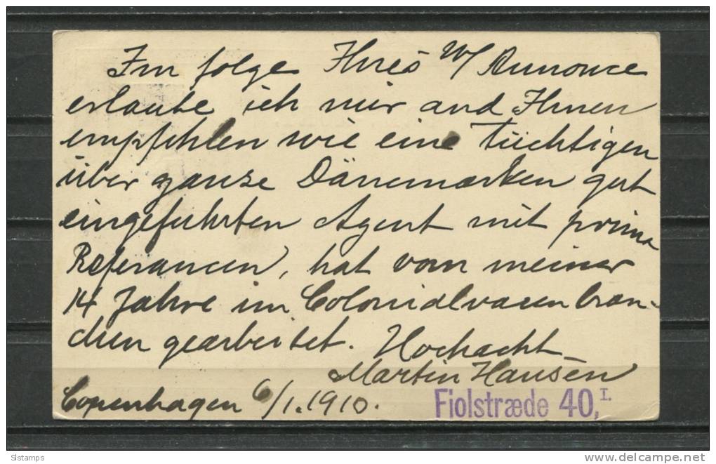 Denmark 1910 Upgrated Postal Stationary Card Used  To Hamburg Germany - Ganzsachen