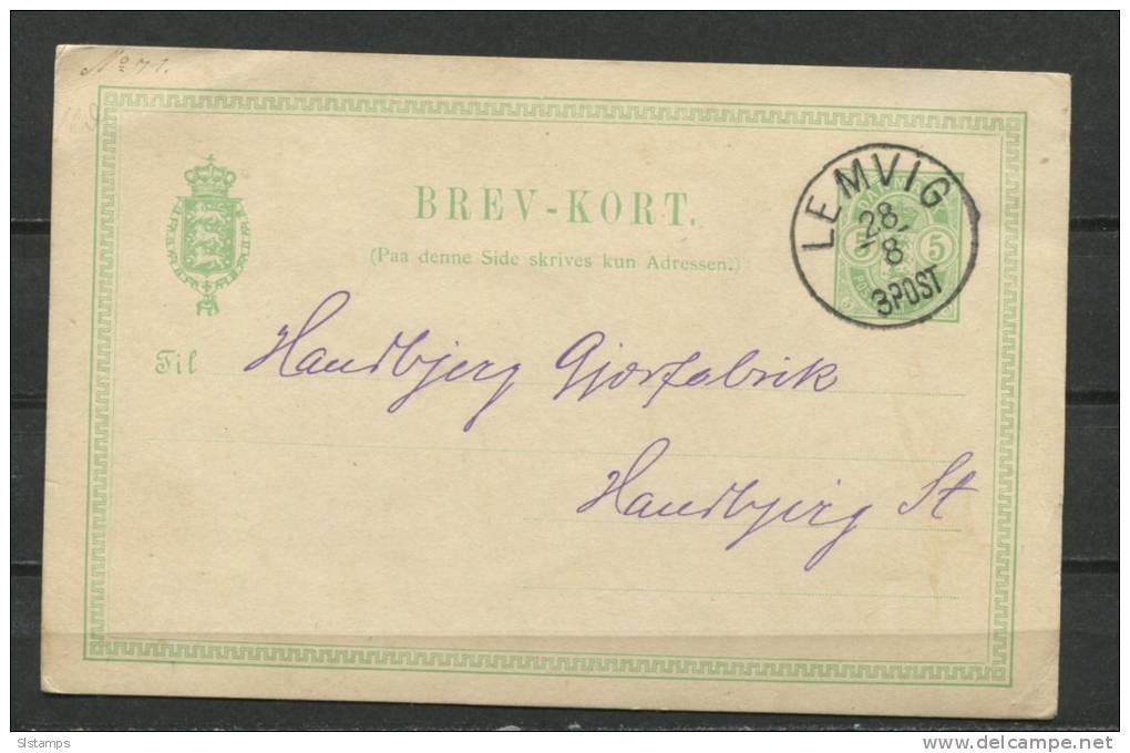 Denmark 1893 Postal Stationary Card Used   Lemvig - Postal Stationery