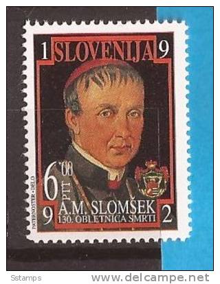 1992 X  23  SLOVENIJA RELIGIONE ANTON SLOMSEK VESCOVO NEVER HINGED - Theologen