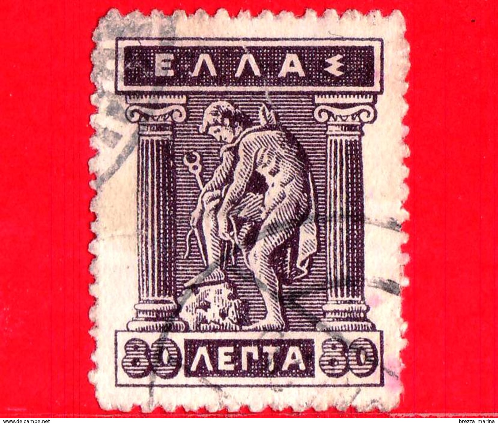 GRECIA - HELLAS - Usato - 1923 - Divinità | Mitologia - Mercurio - Stampa Litografica - 80 Lepta - Usados