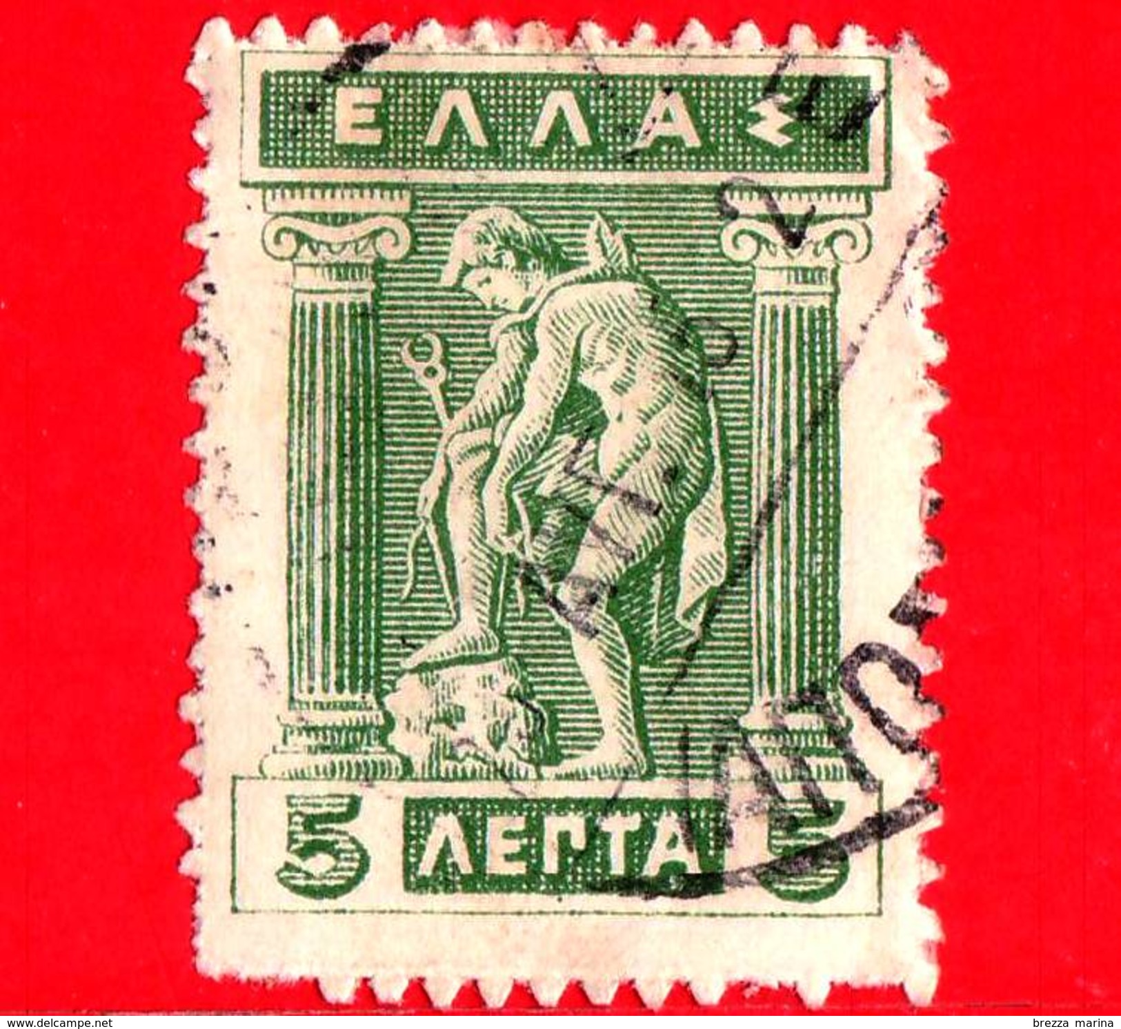 GRECIA - HELLAS - Usato - 1913 - Divinità  Mitologia - Mercurio - Stampa Litografica - 5 Lepta - Usados