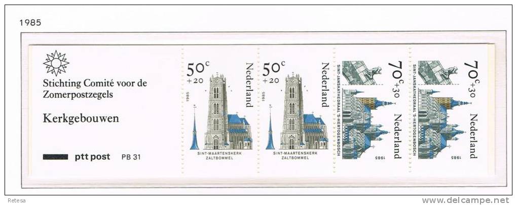 NEDERLAND  BOEKJE  ZOMERZEGELS  KERKEN  1985 ** - Carnets Et Roulettes