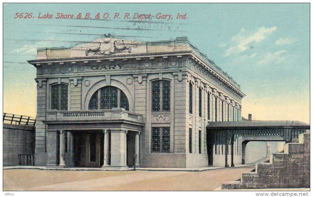 RR Depot Gary Ind 1910 Postcard - Gary