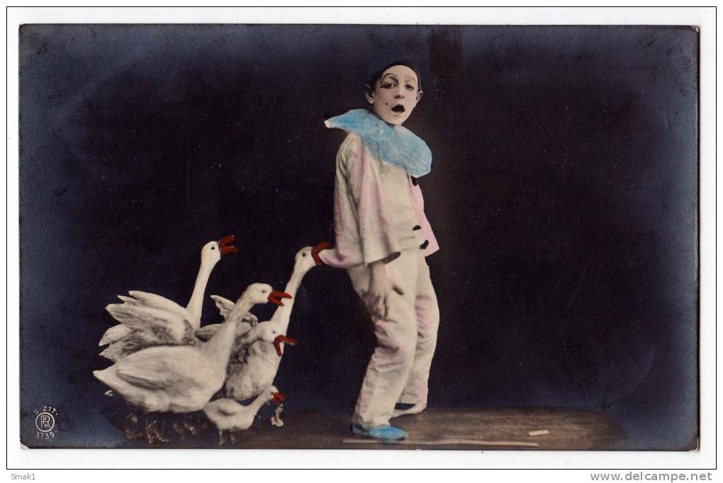 PHOTOGRAPHS CHILDREN BOY PIERROT CLOWN AND SWANS R Nr. 3739 OLD POSTCARD 1906. - Photographs