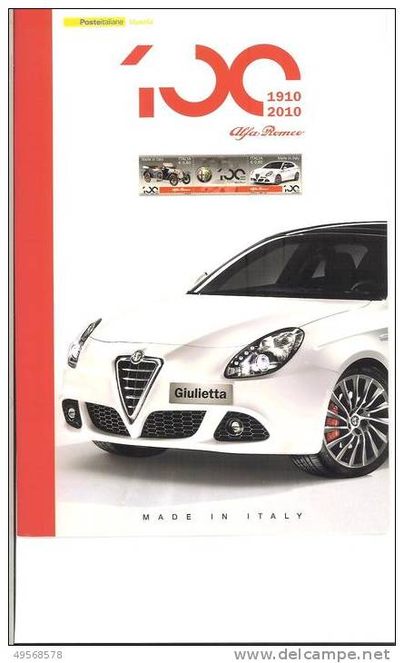 FOLDER ITALIA 2010 - Made  In  Italy   100° Ann.rio  ALFA  ROMEO  - Fr.llo Su Lamina D'argento - - Presentation Packs