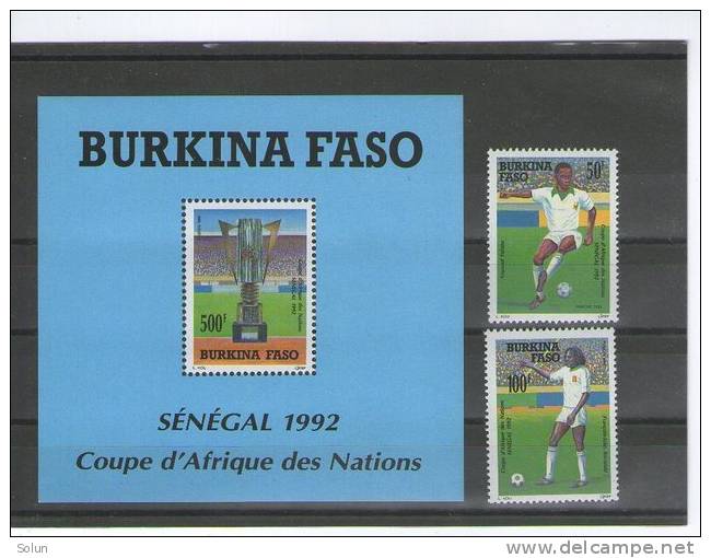 BURKINA FASO 1992  SET 2 STAMPS + BLOCK  FOOTBALL  SPORT UNUSED - Burkina Faso (1984-...)