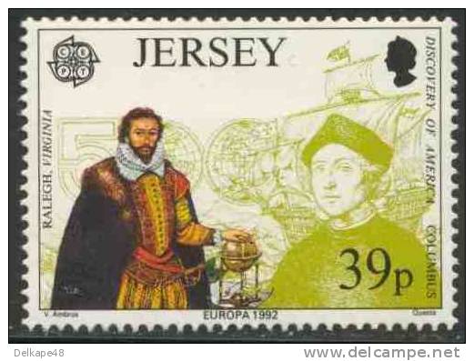 Jersey 1992 Mi 576 ** Sir Walter Raleigh (1554-1618) Founder Of Virginia / Gouverneur Von Jersey + Columbus - Cristóbal Colón