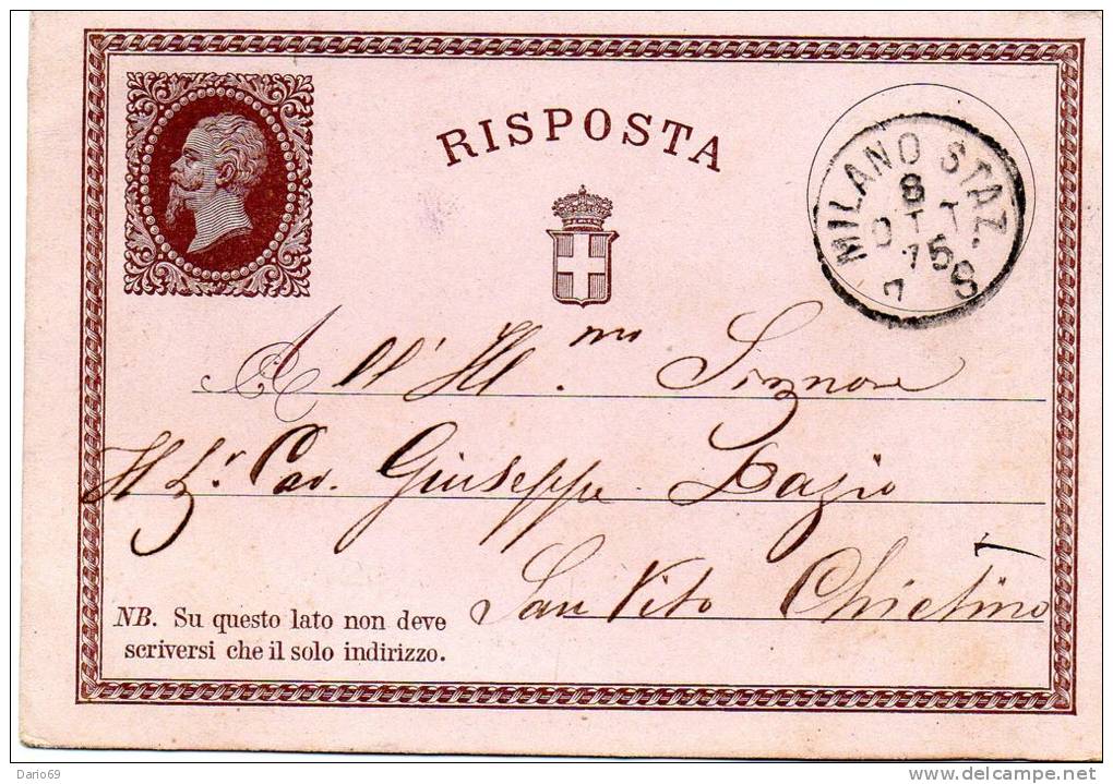 1875  CARTOLINA CON ANNULLO MILANO STAZ. - Entiers Postaux
