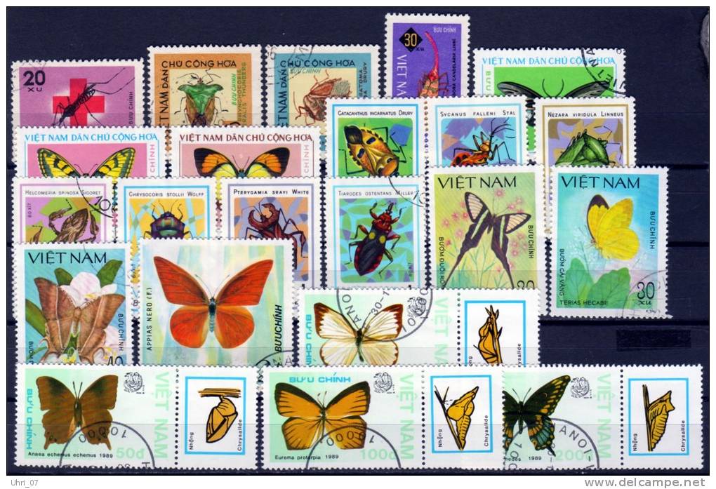 Vietnam 1962-89 Insekten Lot  Mi.-Nr. 222,379,835,1258,..... O/used - Vietnam