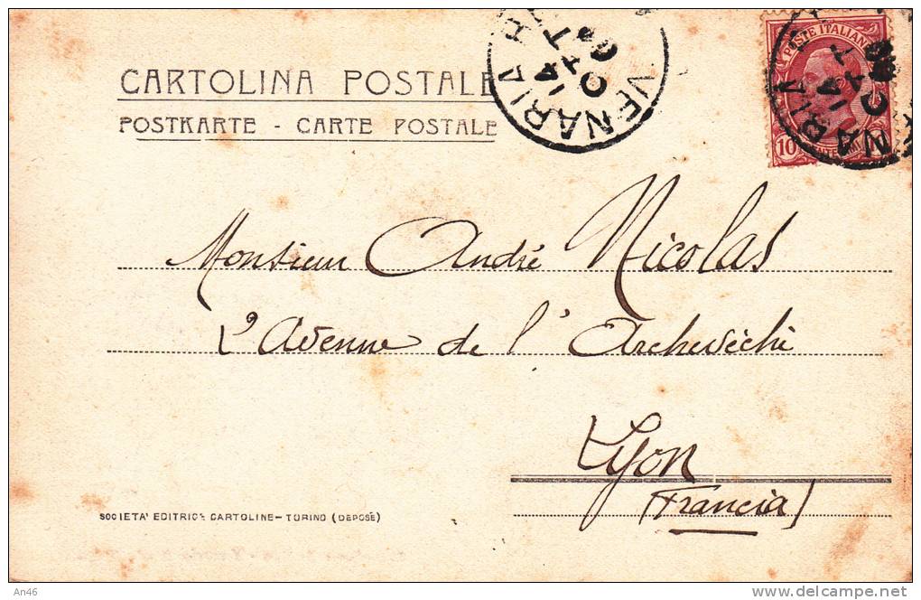 VENARIA REALE R.CASTELLO PARCO D'ARTIGLIERIA ANIMATA VIAGGIATA 1908 X LYON BEN CONSERVATA - Trasporti