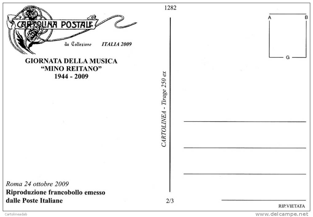 [DC1282] CARTOLINEA - GIORNATA DELLA MUSICA "MINO REITANO" 1944-2009 - RIPRODUZIONE DEL FRANCOBOLLO EMESSO (2 DI 3) - Altri & Non Classificati