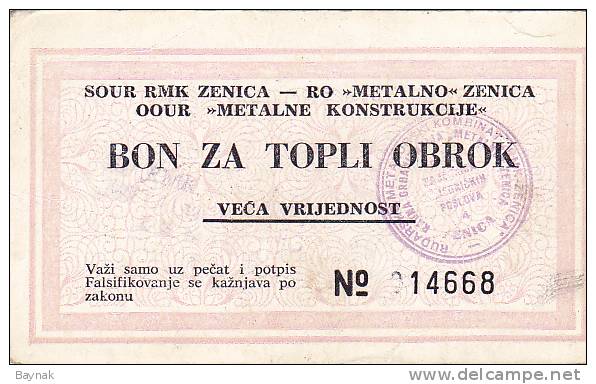 BOSNIEN  -  BON ZA TOPLI OBROK  --  VECA VRIJEDNOST  --  RMK ZENICA - Bosnia And Herzegovina