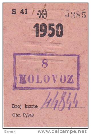 CROATIA  - OLD  RAILWAYS TICKET  --  1950 - Europa