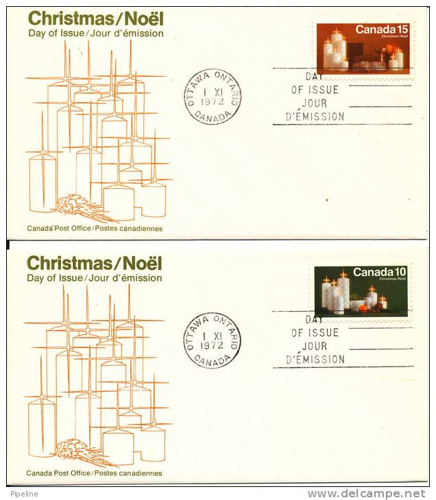 Canada FDC 1-11-1972 Complete Set Christmas Stamps On 4 Covers With Cachet There Ia A Stain At The Top Of One Of The Cov - 1971-1980
